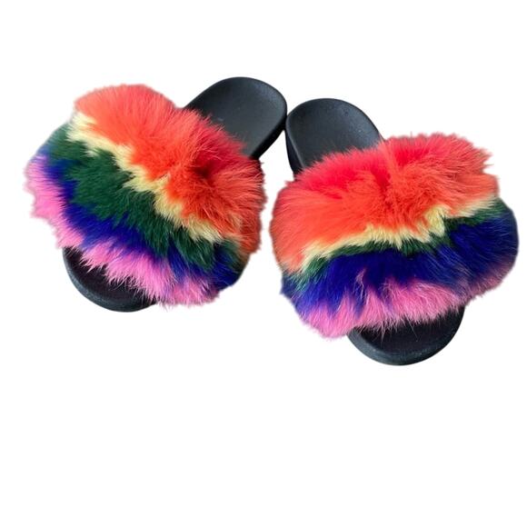 Unbranded Shoes - RAINBOW Fur Slide Women’s Size 11 Rainbow Pride Faux Fur